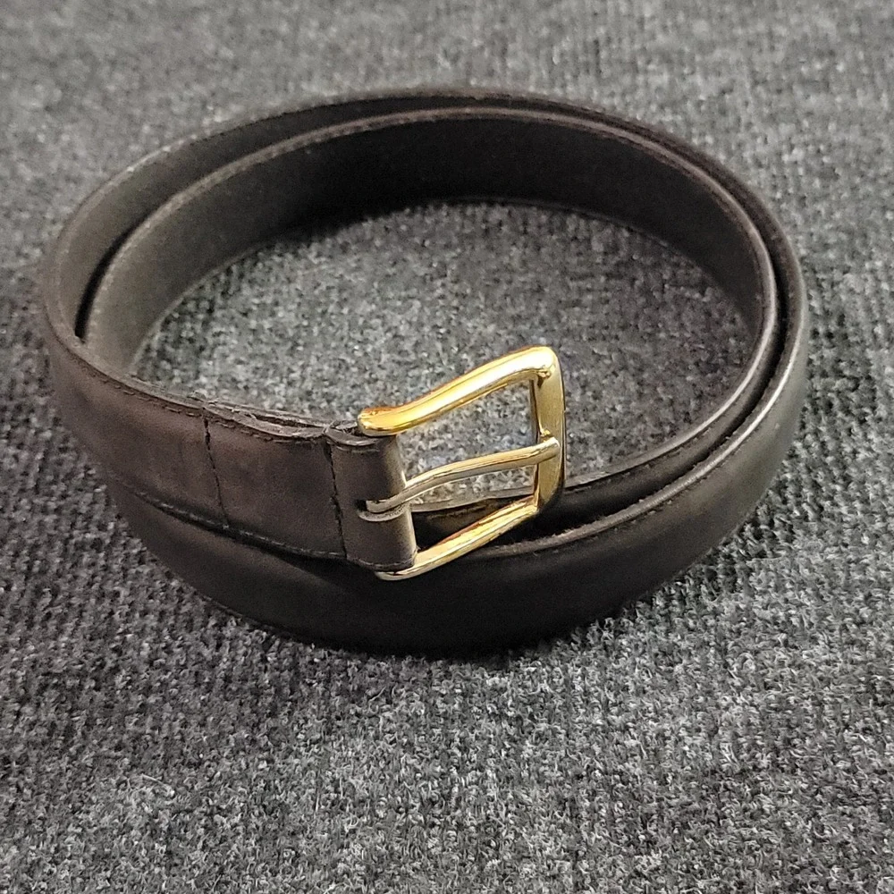 Brown Dress Belt Synthetic Crazy Horse Finish Leather‎ Lining Brass Buckle 38